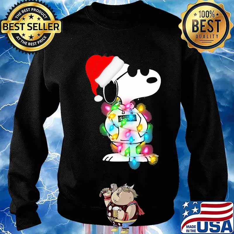 Lights Wrap Around Snoopy Hat Santa Christmas Shirt Sweater