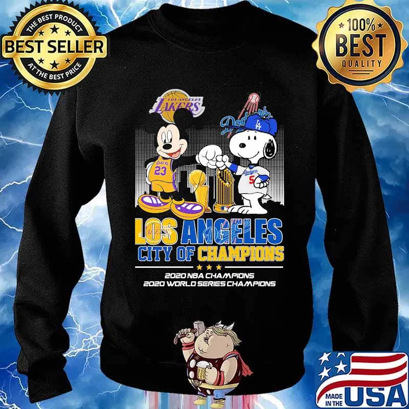 Los Angeles City Of Champions 2020 Nba Champions Snoopy And Mickey Disney Football Shirt Sweater