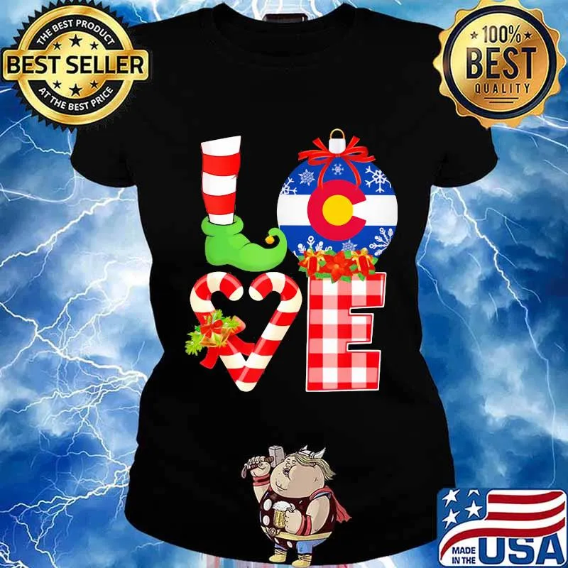 Love Flag Of Colorado Elf Pajama Christmas Shirt Ladies tee
