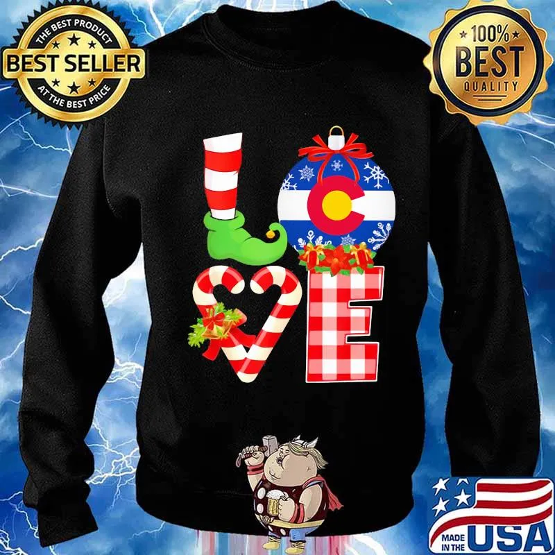 Love Flag Of Colorado Elf Pajama Christmas Shirt Sweater