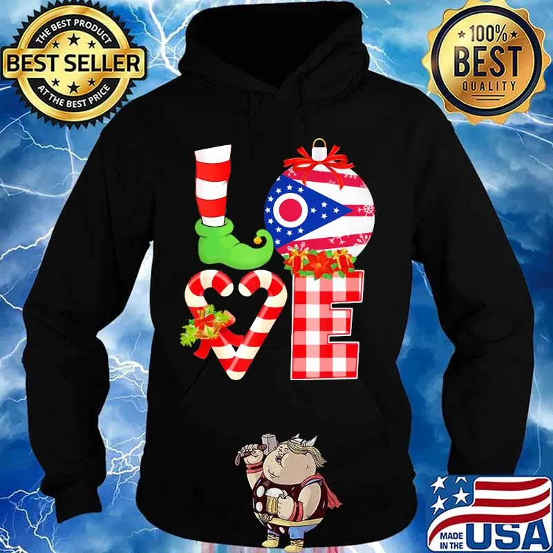 Love Ohio Flag Heart Pajama Elf Christmas Shirt Hoodie