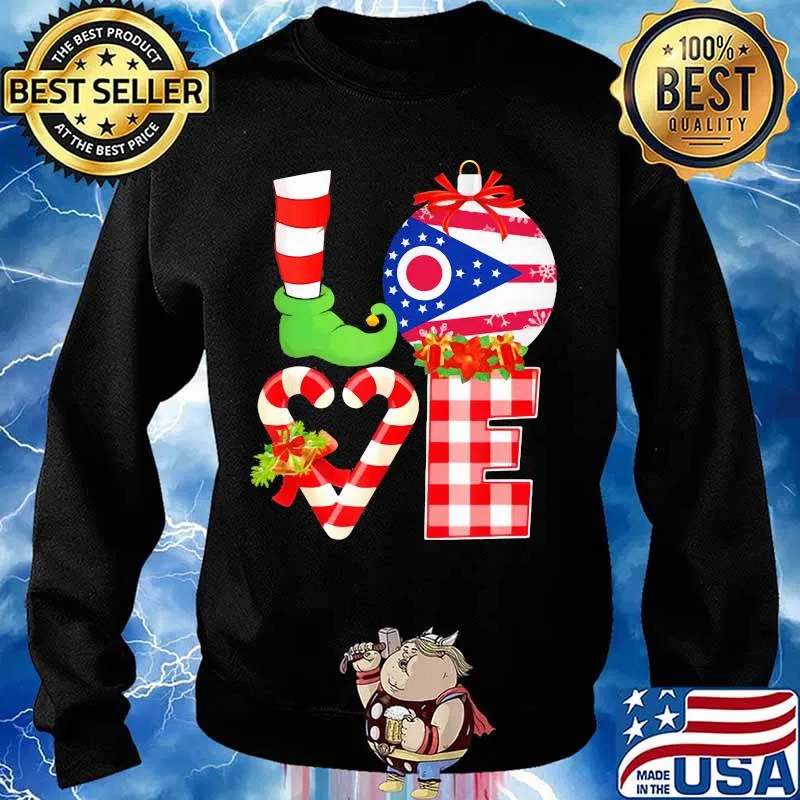 Love Ohio Flag Heart Pajama Elf Christmas Shirt Sweater