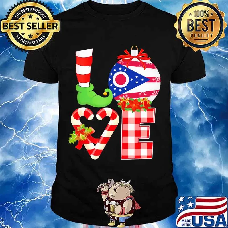Love Ohio Flag Heart Pajama Elf Christmas Shirt