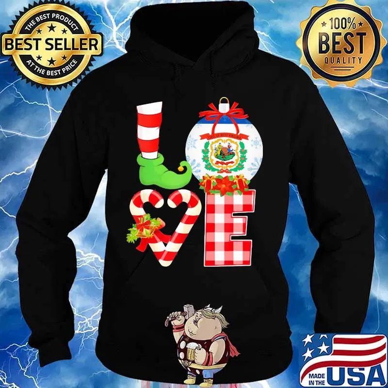 Love State Flag Of West Virginia Heart Pajama Elf Christmas Shirt Hoodie