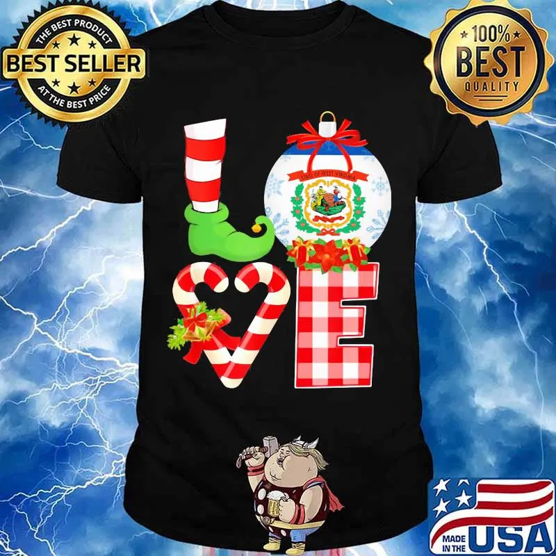 Love State Flag Of West Virginia Heart Pajama Elf Christmas Shirt