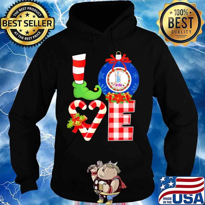Love Virginia State Flag Stock Heart Pajama Elf Christmas Shirt Hoodie