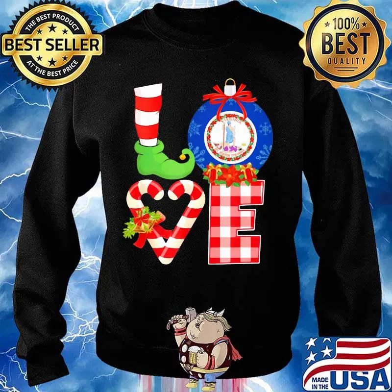 Love Virginia State Flag Stock Heart Pajama Elf Christmas Shirt Sweater