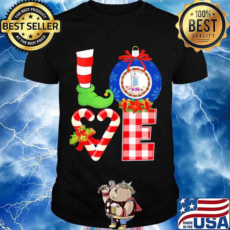 Love Virginia State Flag Stock Heart Pajama Elf Christmas Shirt