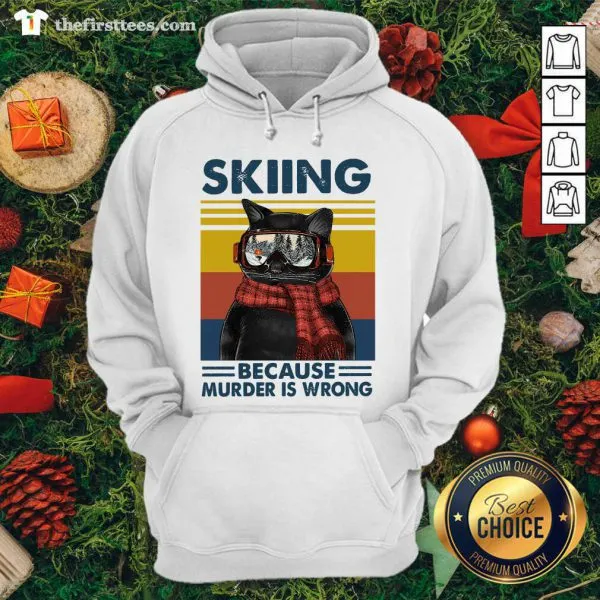 Lovely Black Cat Skiing Because Murder Is Wrong Vintage Retro Shirt - Image 5