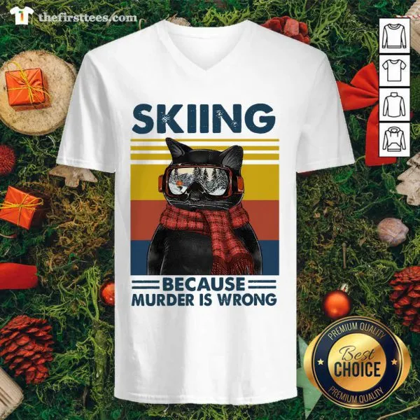 Lovely Black Cat Skiing Because Murder Is Wrong Vintage Retro Shirt - Image 3