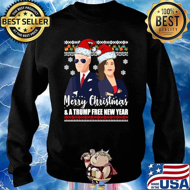 Merry Christmas A Trump Free New Year Joe Biden Kamala Harris Ugly Xmas Shirt Sweater