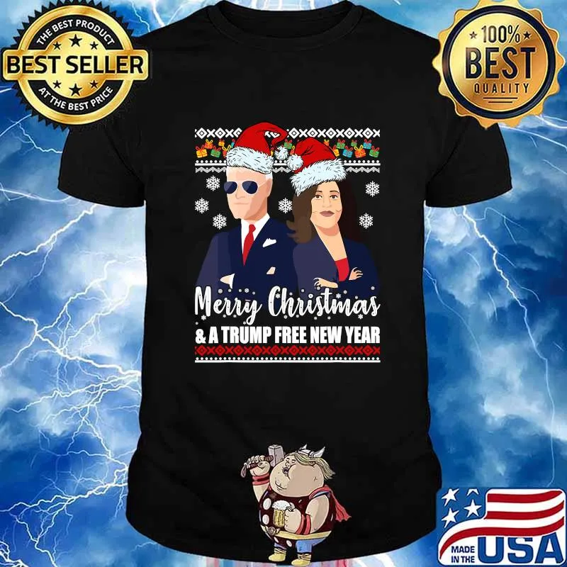 Merry Christmas A Trump Free New Year Joe Biden Kamala Harris Ugly Xmas Shirt