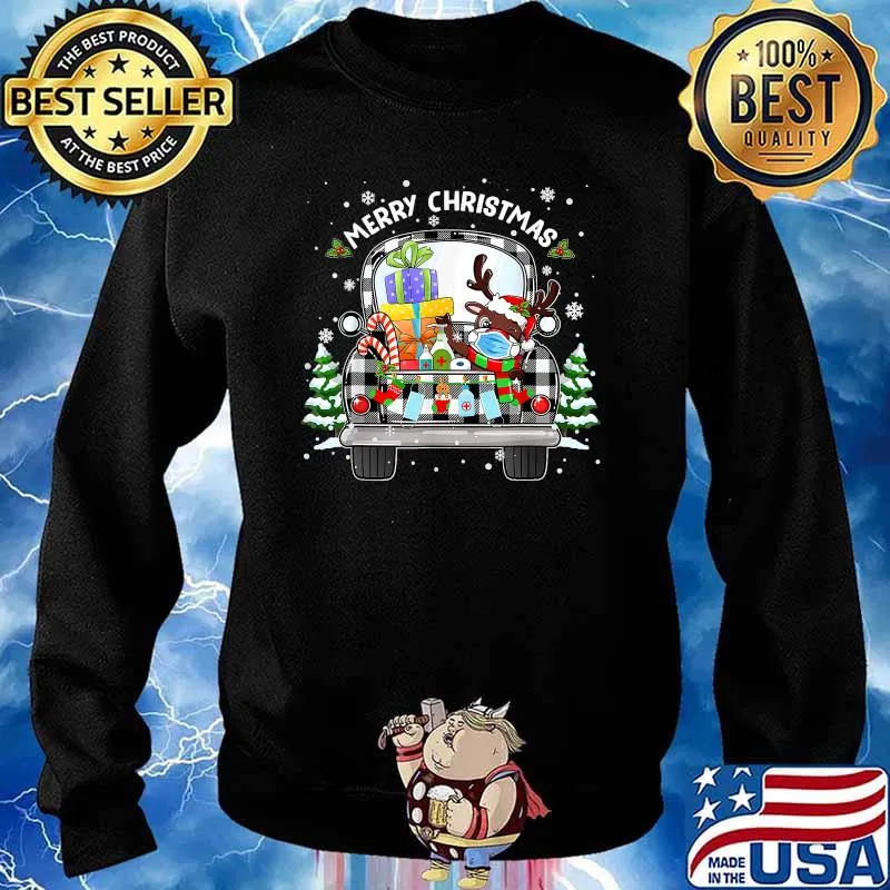 Merry Christmas Reindeer In Mask On Truck Shirt Sweater