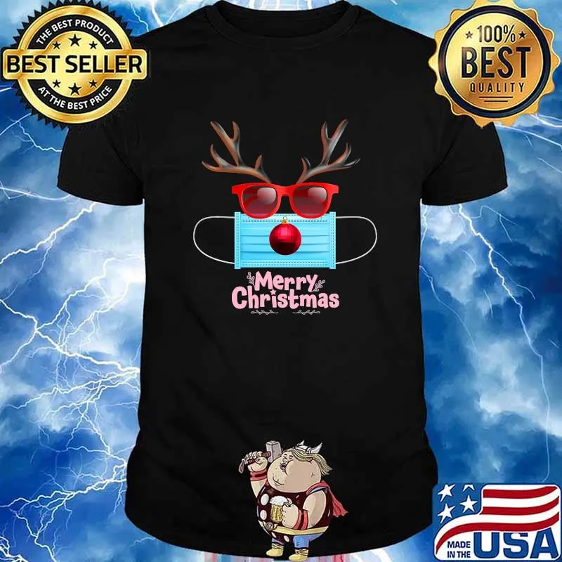 Merry Christmas Sun Glasses Reindeer Wear Mask Corona Virus Xmas Shirt