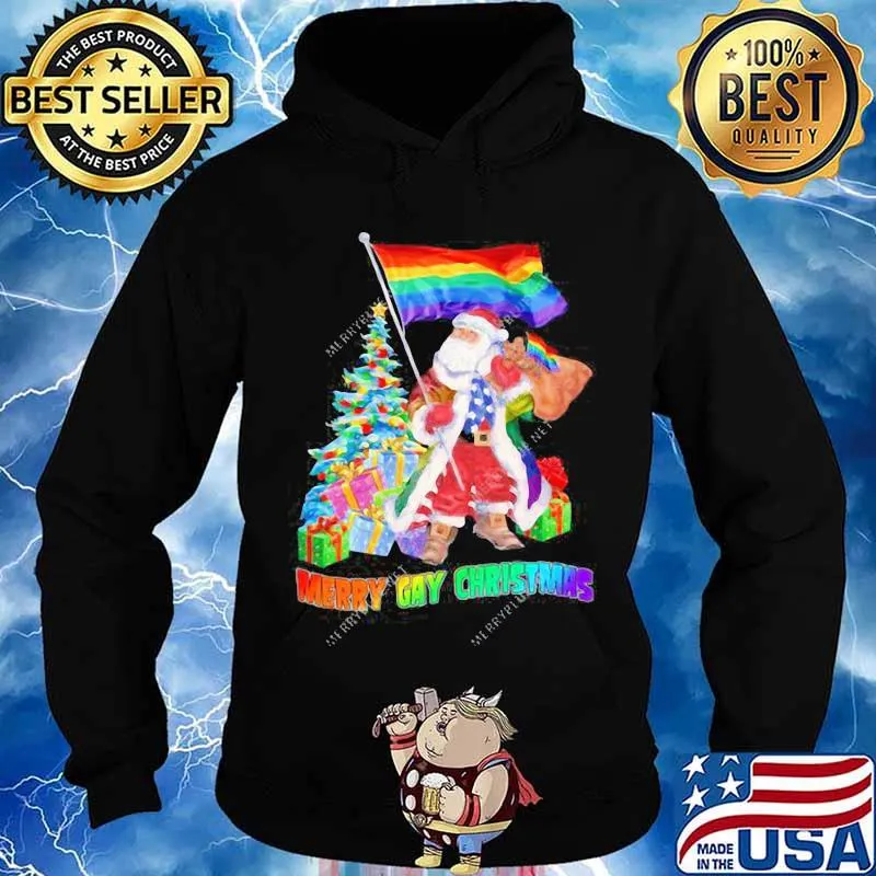 Merry Gay Christmas Santa Claus LGBT Flag Xmas Shirt Hoodie