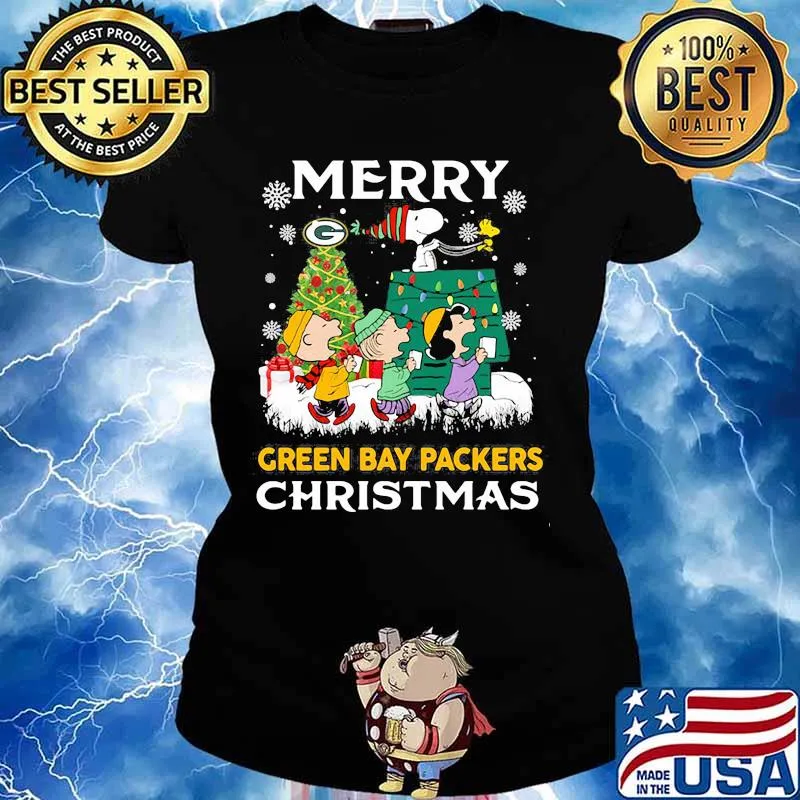 Merry Green Bay Packers Christmas Snoopy Shirt Ladies tee