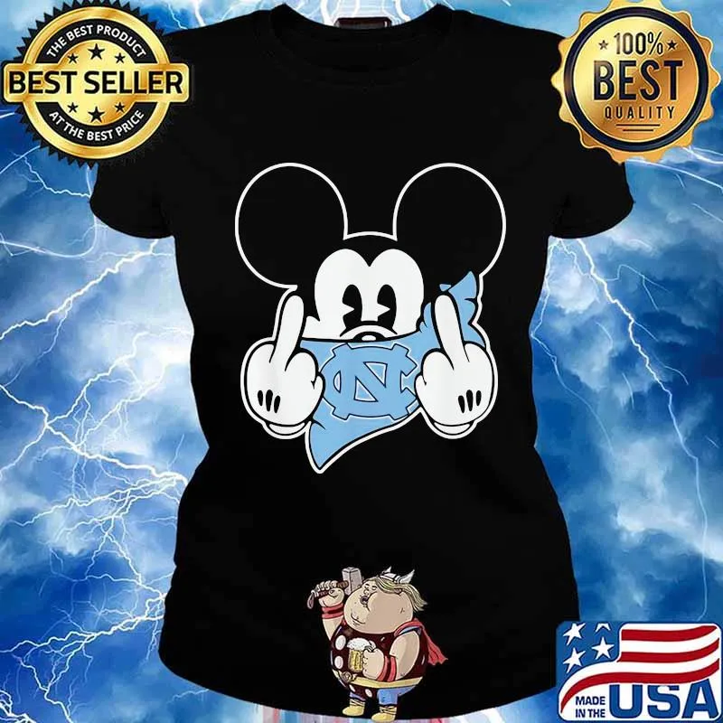 Mickey Middle Finger Mask North Carolina Tar Heels Football Disney Shirt Ladies tee