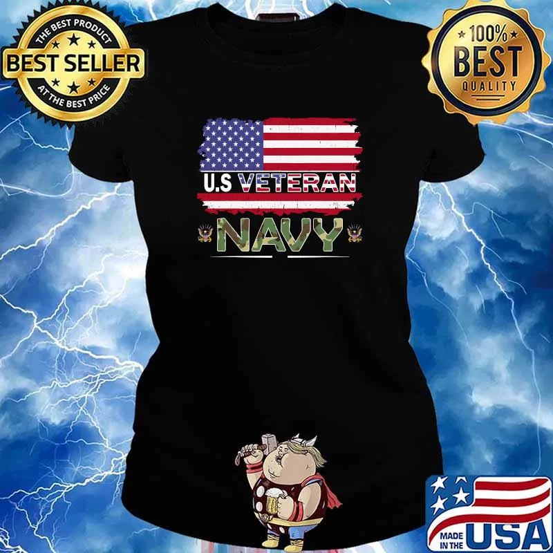 Navy Us Veteran American Flag Shirt Ladies tee