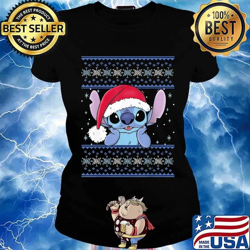 Official Cute Stitch Wear Hat Santa Clause Xmas Shirt Ladies tee