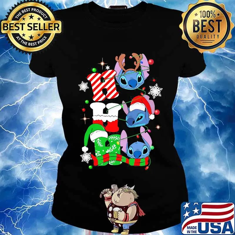 Official Ho Ho Ho Stitch Reindeer Elf Santa Xmas Shirt Ladies tee