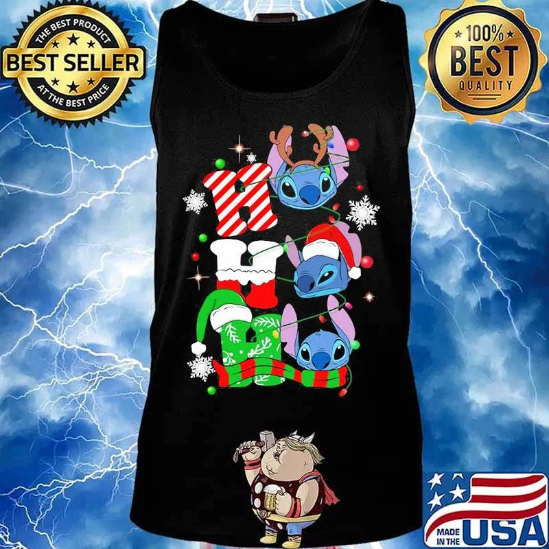 Official Ho Ho Ho Stitch Reindeer Elf Santa Xmas Shirt Tank top