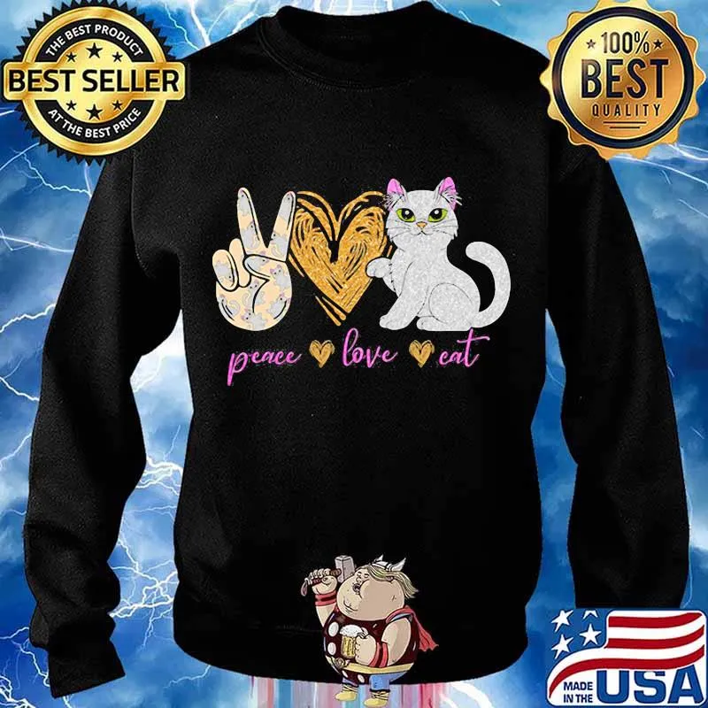 Official Peace Love Eat Cat Heart Shirt Sweater