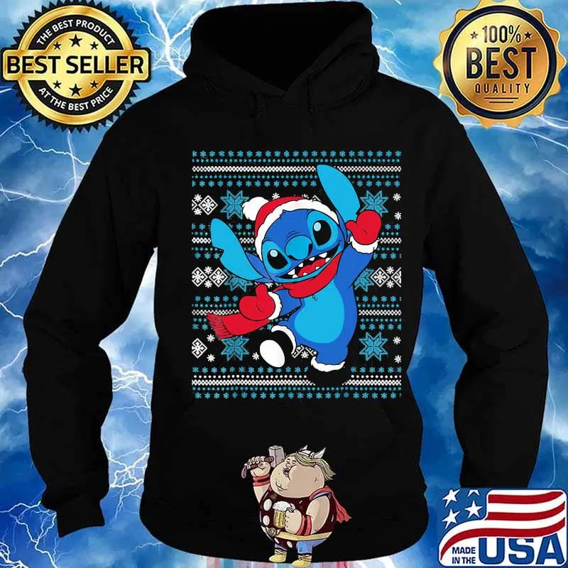 Official Stitch Wear Pajama Watching Santa Xmas Shirt Hoodie