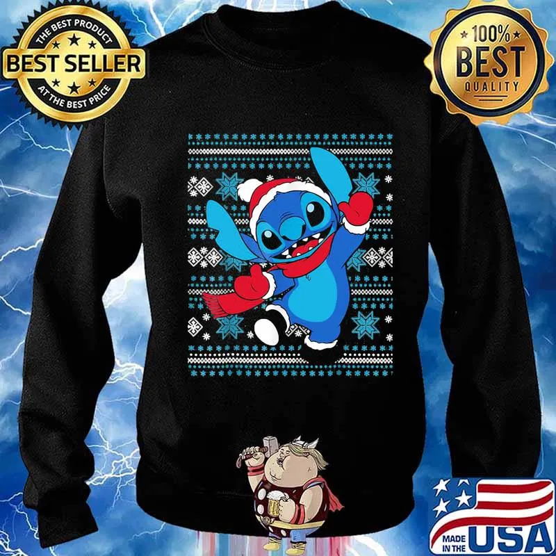 Official Stitch Wear Pajama Watching Santa Xmas Shirt Sweater