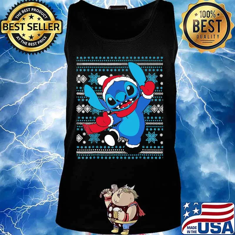 Official Stitch Wear Pajama Watching Santa Xmas Shirt Tank top