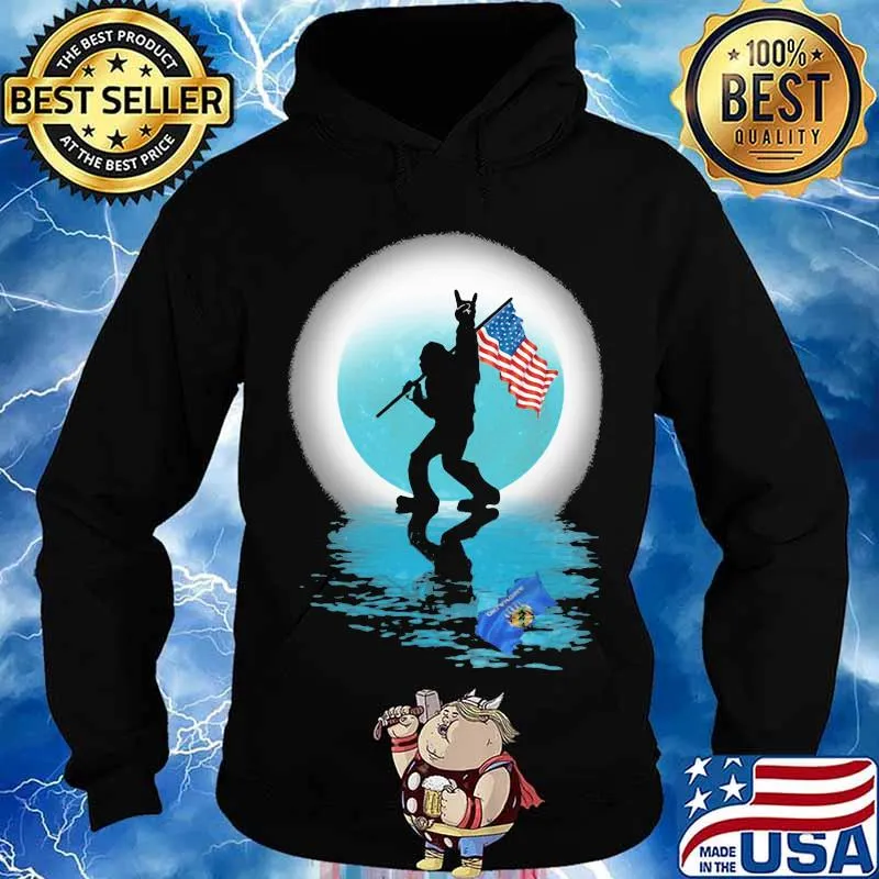 Oklahoma Bigfoot American Flag Moon Shirt Hoodie