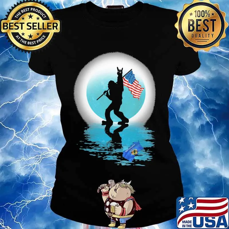 Oklahoma Bigfoot American Flag Moon Shirt Ladies tee