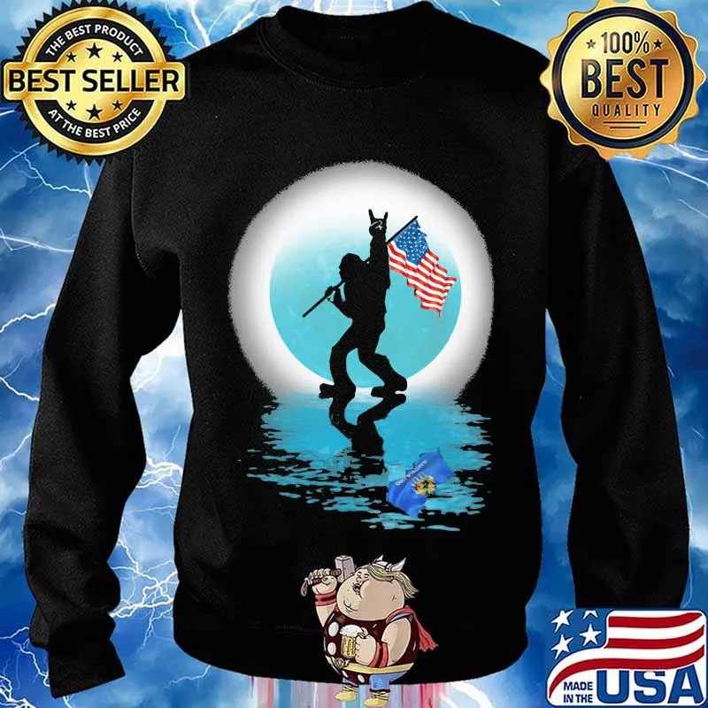 Oklahoma Bigfoot American Flag Moon Shirt Sweater