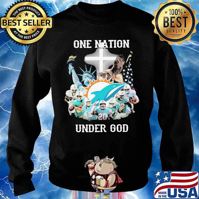 One Nation Under God Dolphins Miami Football American Flag Shirt Sweater