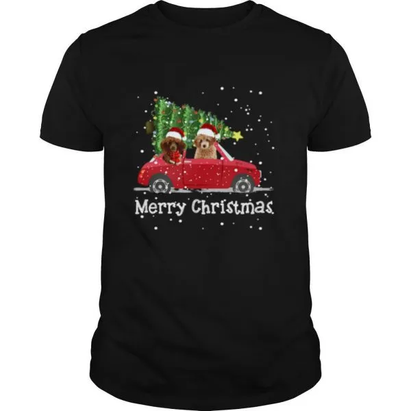 Oodle Red Car Truck Christmas Tree Santa Xmas Dog Merry Christmas Poodle Dog shirt