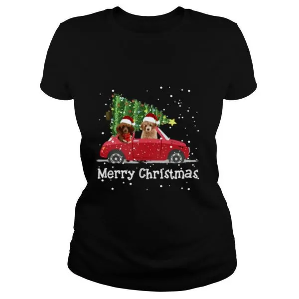 Oodle Red Car Truck Christmas Tree Santa Xmas Dog Merry Christmas Poodle Dog shirt - Image 2