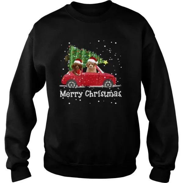 Oodle Red Car Truck Christmas Tree Santa Xmas Dog Merry Christmas Poodle Dog shirt - Image 4