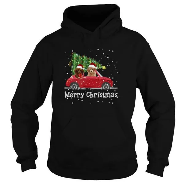 Oodle Red Car Truck Christmas Tree Santa Xmas Dog Merry Christmas Poodle Dog shirt - Image 5
