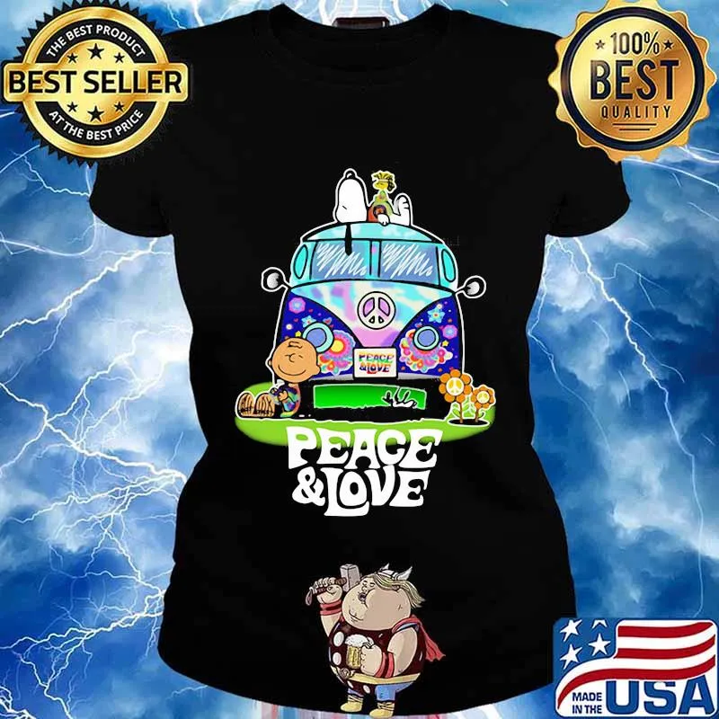 Peace Love Lgbt Bus Peanuts Snoopy Woodtosck Shirt Ladies tee