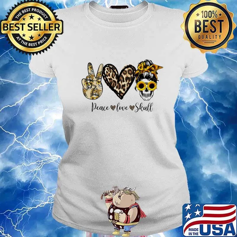 Peace Love Skull Sunflowers Heart Leopard Shirt Ladies tee