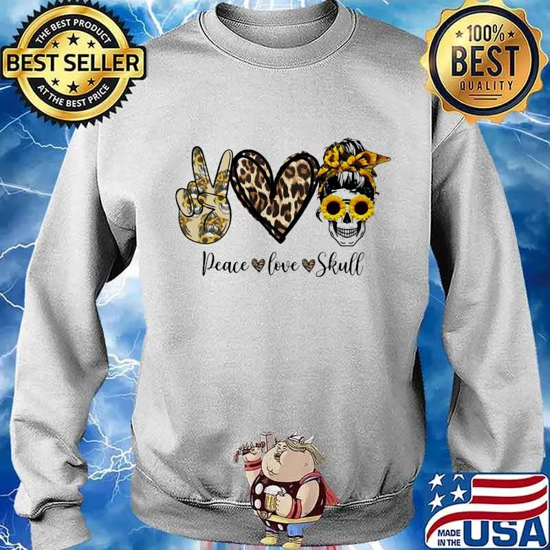 Peace Love Skull Sunflowers Heart Leopard Shirt Sweater