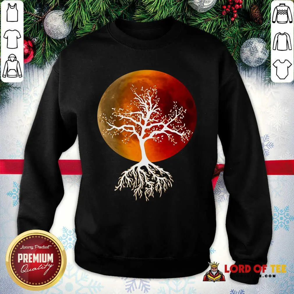 Premium Blood Moon With Tree Moon Lunar Eclipse Moonlight Full Moon Pullover Shirt - Image 3