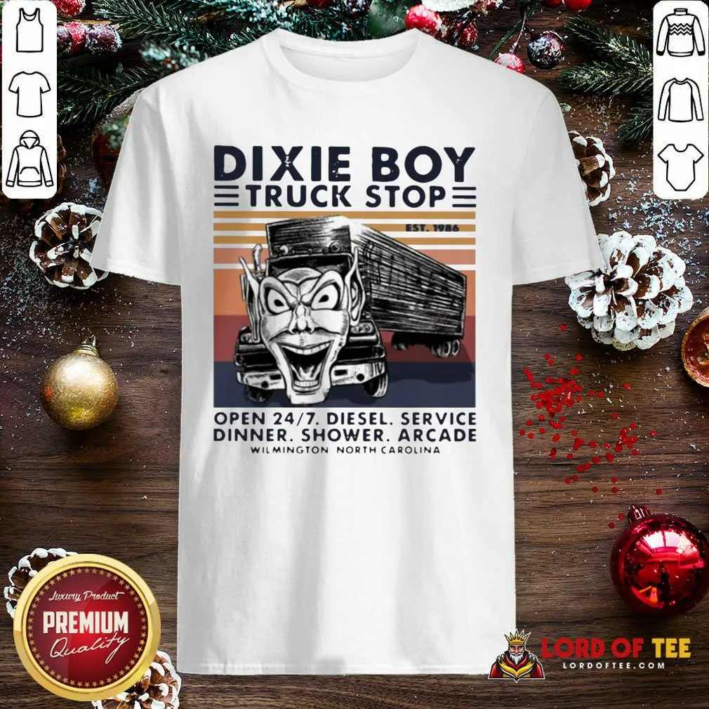 Pretty Vintage Dixie Boy Truck Stop Open 247 Diesel Service Dinner Shower Arcade Wilmington North Carolina Shirt