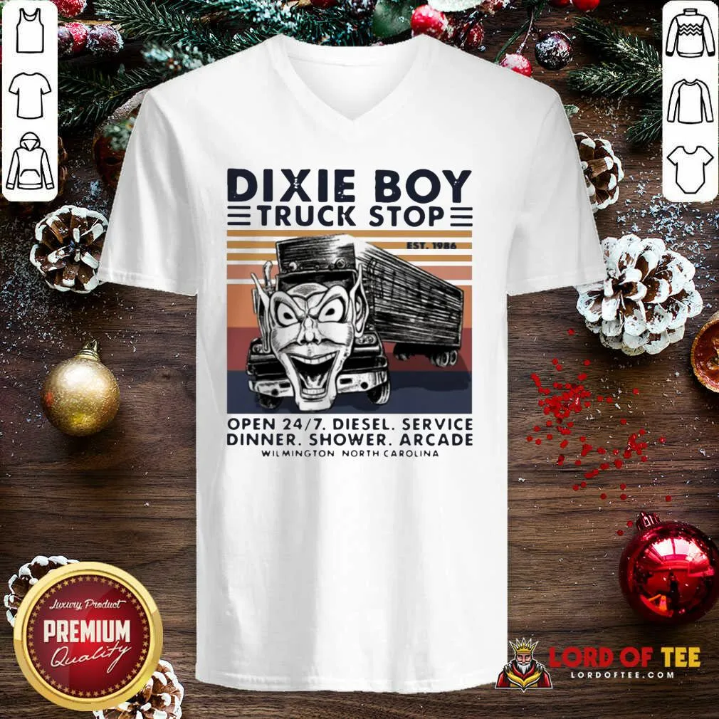Pretty Vintage Dixie Boy Truck Stop Open 247 Diesel Service Dinner Shower Arcade Wilmington North Carolina Shirt - Image 5