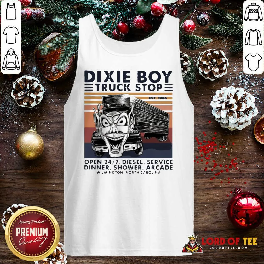 Pretty Vintage Dixie Boy Truck Stop Open 247 Diesel Service Dinner Shower Arcade Wilmington North Carolina Shirt - Image 4