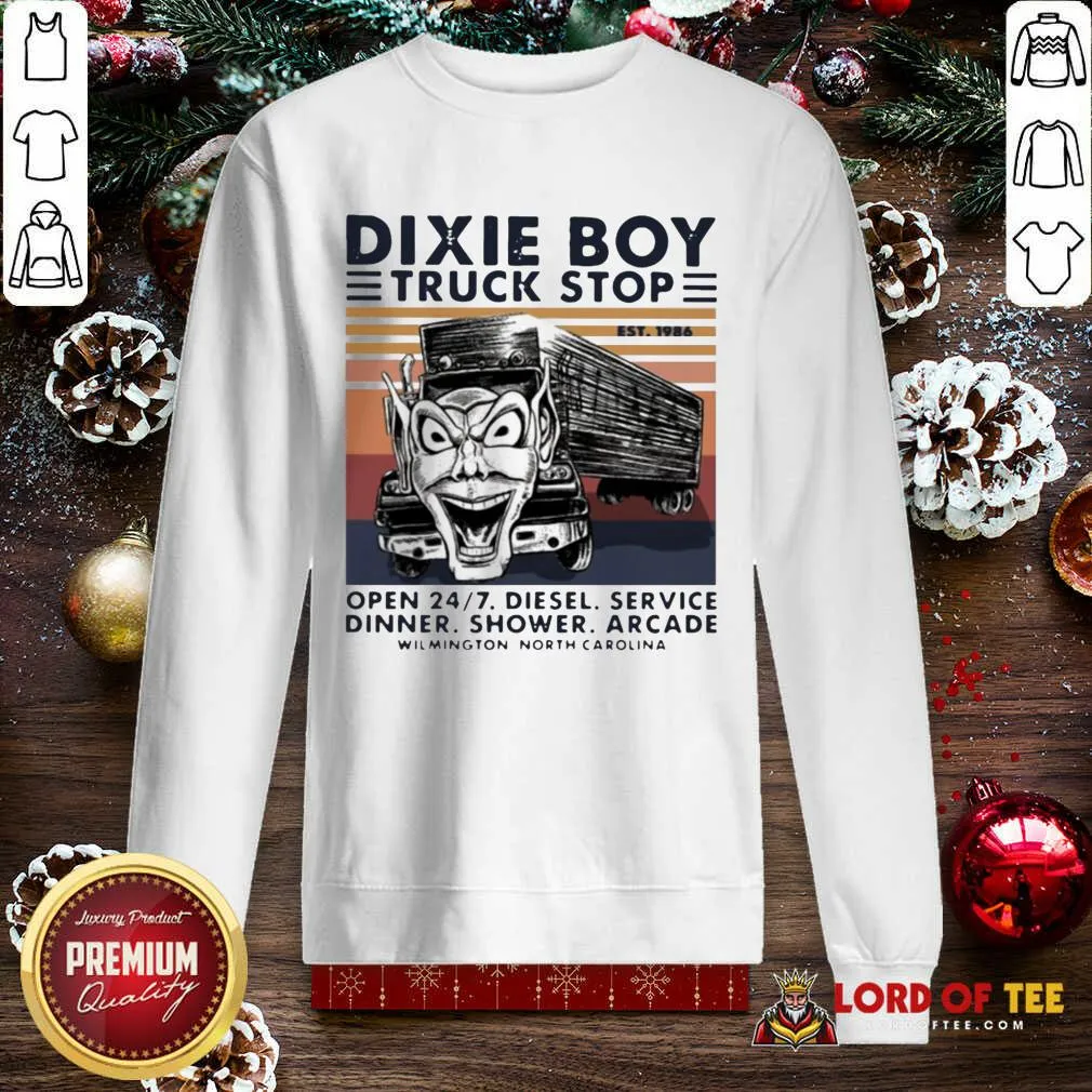 Pretty Vintage Dixie Boy Truck Stop Open 247 Diesel Service Dinner Shower Arcade Wilmington North Carolina Shirt - Image 3