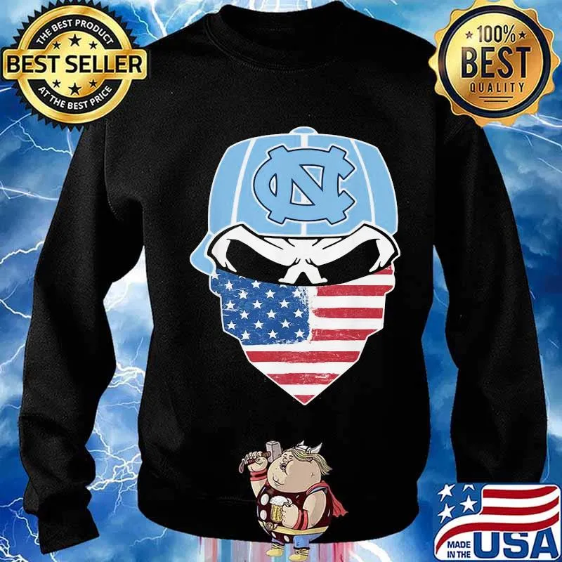 Skull Wear Hat North Carolina Tar Heels Football Mask American Flag Shirt Sweater