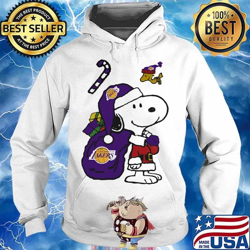 Snoopy And Woodstock Football Los Angeles Laker Santa Claus Xmas Shirt Hoodie