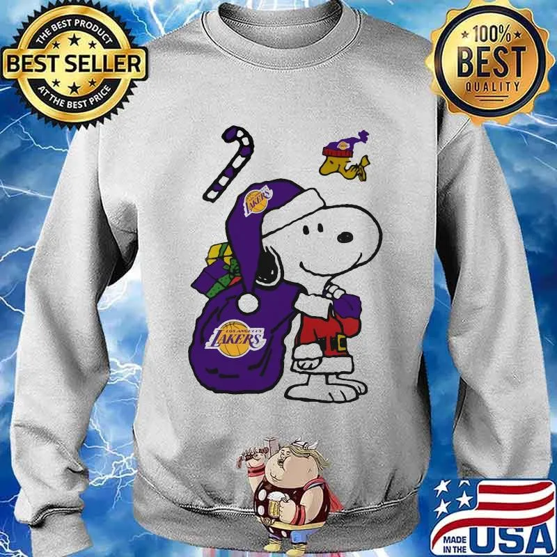 Snoopy And Woodstock Football Los Angeles Laker Santa Claus Xmas Shirt Sweater