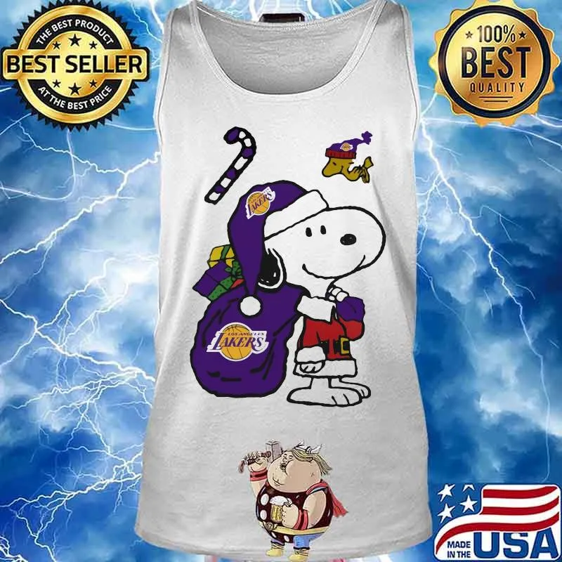 Snoopy And Woodstock Football Los Angeles Laker Santa Claus Xmas Shirt Tank top