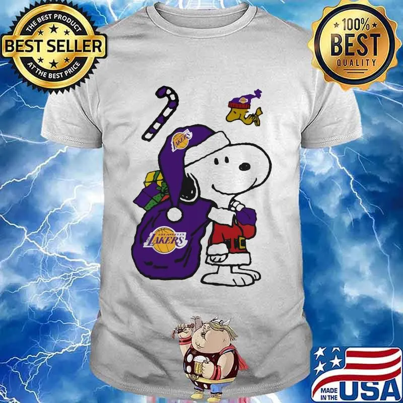Snoopy And Woodstock Football Los Angeles Laker Santa Claus Xmas Shirt